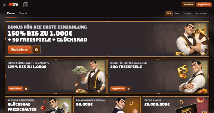 Bonusbereich auf der Website von afkspin.com