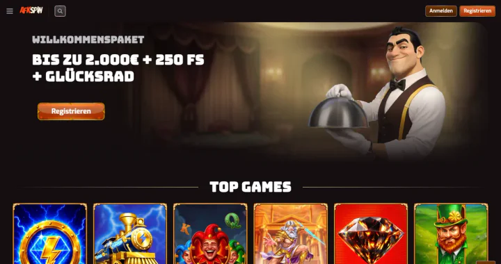 Casino-Lobby von afkspin.com: Slots auf der Startseite