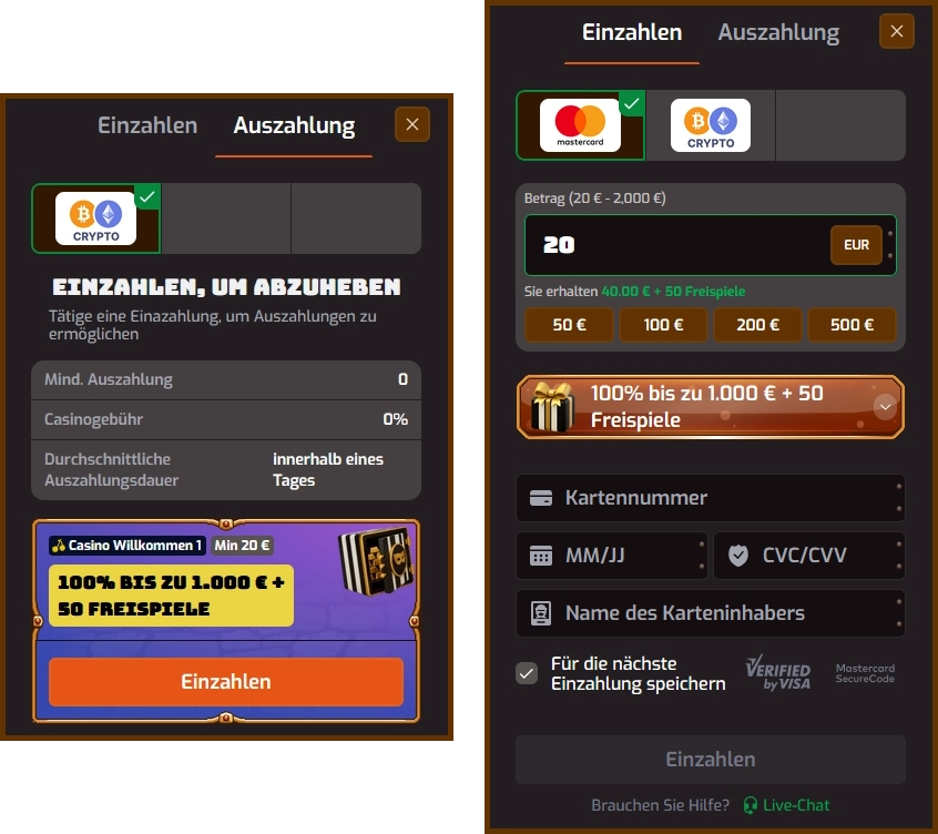 Übersicht über Auszahlungsgrenzen und Gewinne bei AFKspin